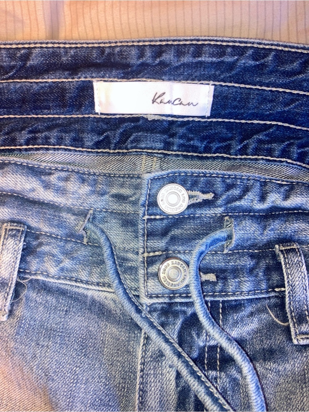 KanCan Light Blue Distressed Denim Shorts with Frayed Hem - Picture 7 of 7